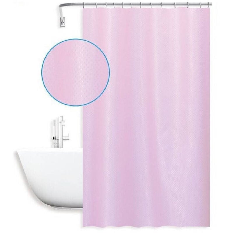 foto del prodotto trade shop traesio cleafe tenda doccia antimuffa impermeabil 180x200cm con anelli rosa texture rombi 59823 