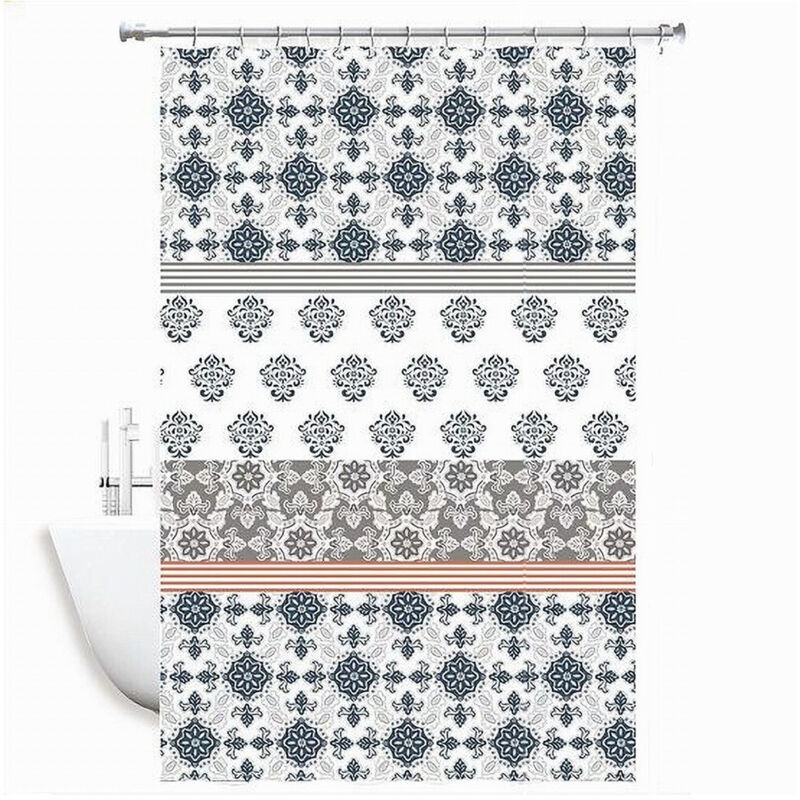 foto del prodotto trade shop traesio - cleafe - tenda doccia antimuffa impermeabile 180 x 200cm con anelli bagno maioliche 59519 -