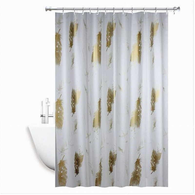 foto del prodotto trade shop traesio - cleafe - tenda doccia antimuffa impermeabile 180 x 220 cm anelli bagno piume dorate 69510 -