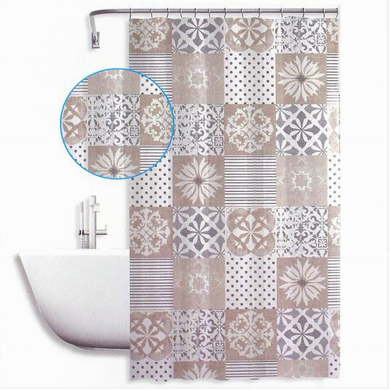 foto del prodotto trade shop traesio - cleafe - tenda doccia antimuffa impermeabile 180x180cm anelli bagno maioliche beige 59529 -