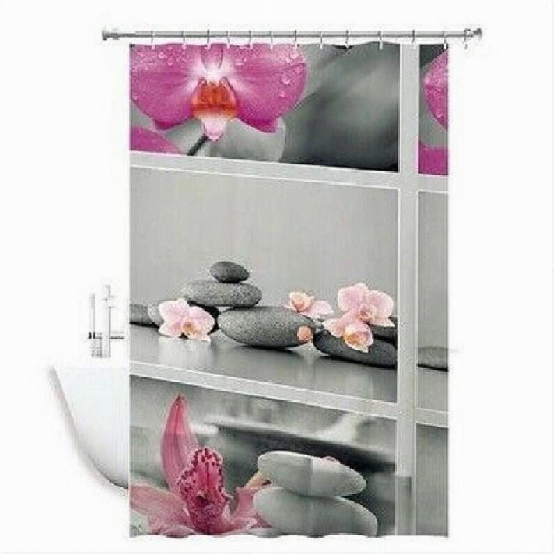 foto del prodotto trade shop traesio - cleafe - tenda doccia antimuffa impermeabile 180x180cm con anelli bagno fiori sassi 59532 -