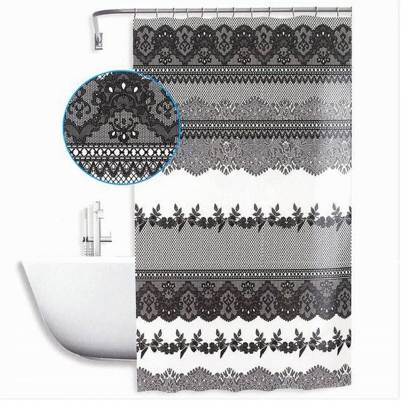 foto del prodotto trade shop traesio - cleafe - tenda doccia antimuffa impermeabile 180x200 cm con anelli bagno pizzo nero 59521 -