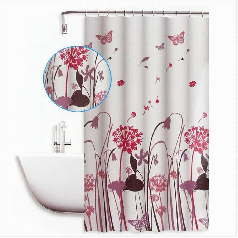 foto del prodotto trade shop traesio cleafe tenda doccia antimuffa impermeabile 180x200cm anelli bagno fiori farfalle 59515 