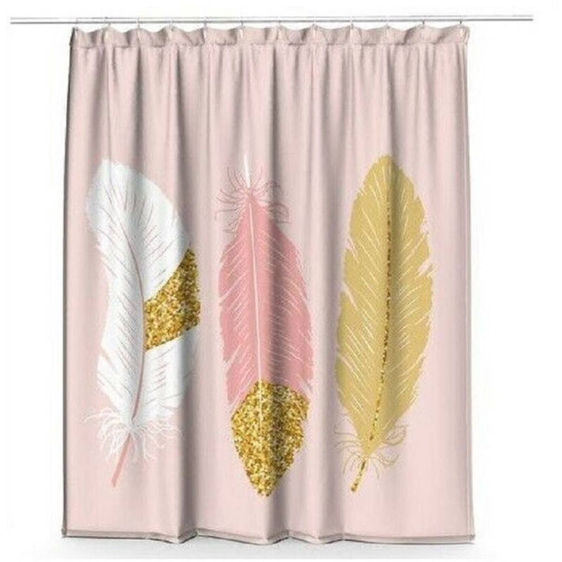 foto del prodotto trade shop traesio cleafe tenda doccia antimuffa impermeabile 180x200cm con anelli bagno rosa piume 69792 