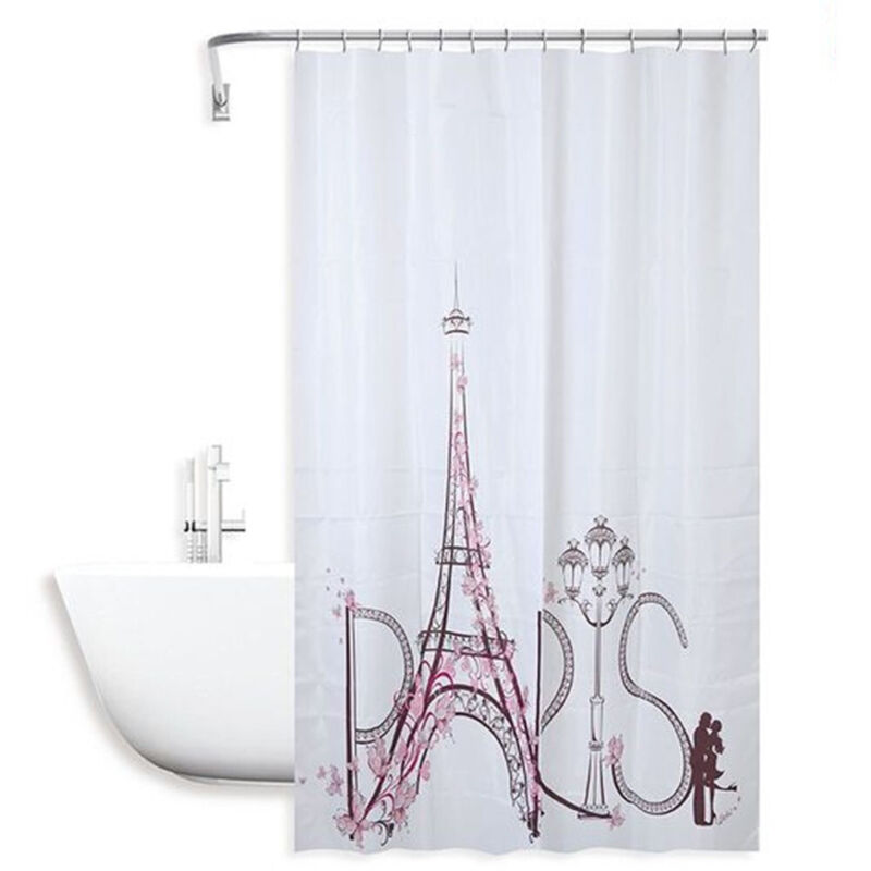 foto del prodotto trade shop traesio - cleafe - tenda doccia antimuffa impermeabile 180x200cm con anelli bagno scritta paris 87048 -