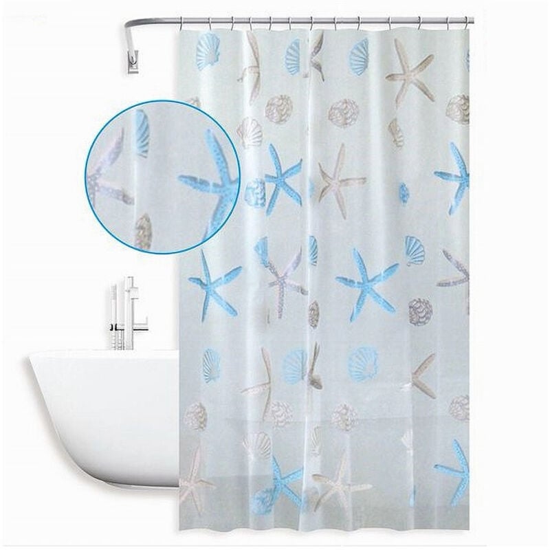 foto del prodotto trade shop traesio cleafe tenda doccia antimuffa impermeabile 240 x 200cm anelli bagno stelle marine 59806 