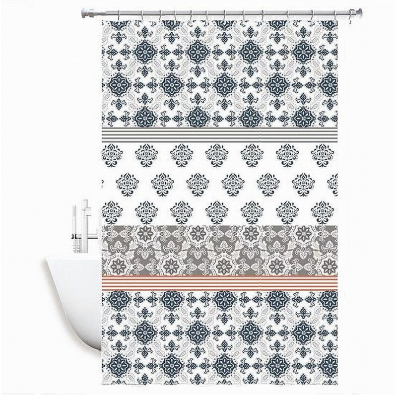 foto del prodotto trade shop traesio - cleafe - tenda doccia antimuffa impermeabile 240 x 200cm con anelli bagno maioliche 59520 -