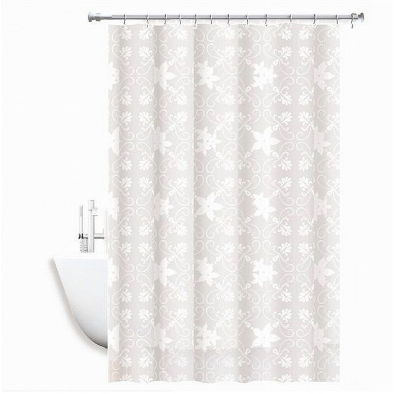 foto del prodotto trade shop traesio - cleafe - tenda doccia antimuffa impermeabile 240x200cm anelli bianca maiolica fiori 69512 -