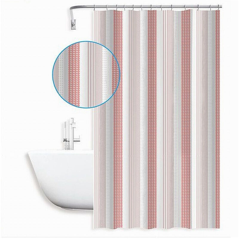 foto del prodotto trade shop traesio cleafe tenda doccia antimuffa righe rosa impermeabile 180x200 cm con anelli bagno 59813 