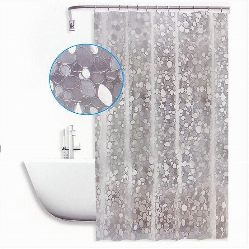 foto del prodotto trade shop traesio cleafe tenda doccia vasca antimuffa impermeabile bianca con sassolini 240 x 200cm 59526 