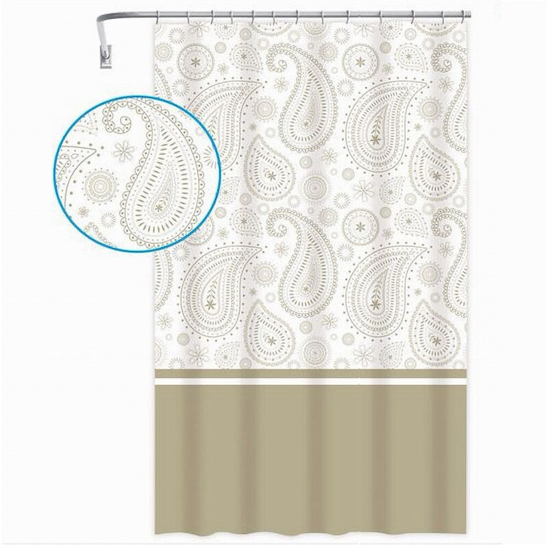 foto del prodotto trade shop traesio cleafe tenda doccia vasca bagno 12 anelli 180 x 200cm motivo paisley etnico beige 87583 