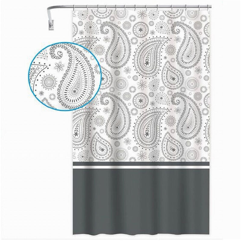 foto del prodotto trade shop traesio cleafe tenda doccia vasca bagno 12 anelli 240x200cm motivo paisley etnico grigio 87582 