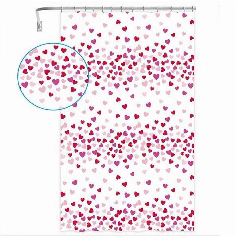 foto del prodotto trade shop traesio cleafe tenda doccia vasca bagno 12 ganci impermeabile cuori rossi rosa 180x200 cm 87561 