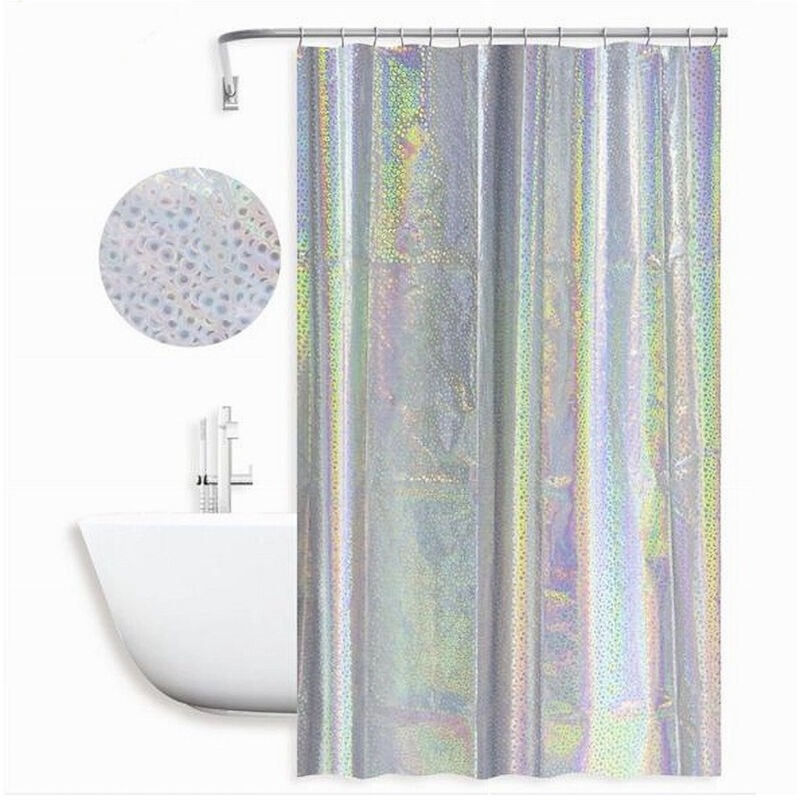 foto del prodotto trade shop traesio cleafe tenda doccia vasca bagno effetto paillettato iridescente 12 ganci 180x180cm 87189 