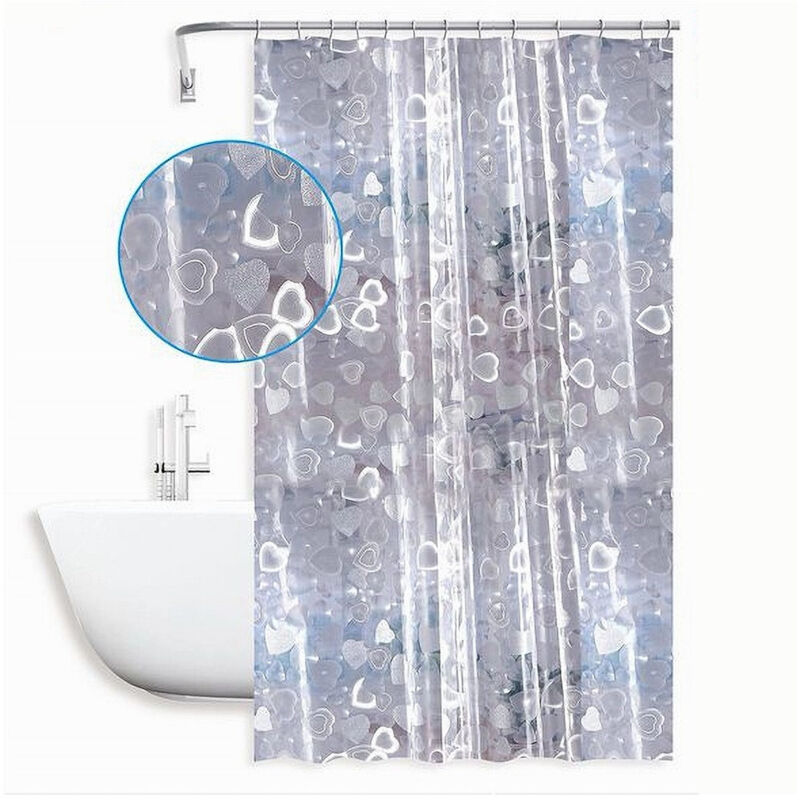 foto del prodotto trade shop traesio cleafe tenda doccia vasca bagno impermeabile 12 ganci effetto 2d cuori 180x200 cm 59809 