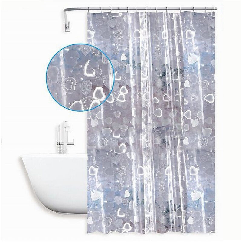 foto del prodotto trade shop traesio cleafe tenda doccia vasca bagno impermeabile 12 ganci effetto 2d cuori 240x200 cm 59810 