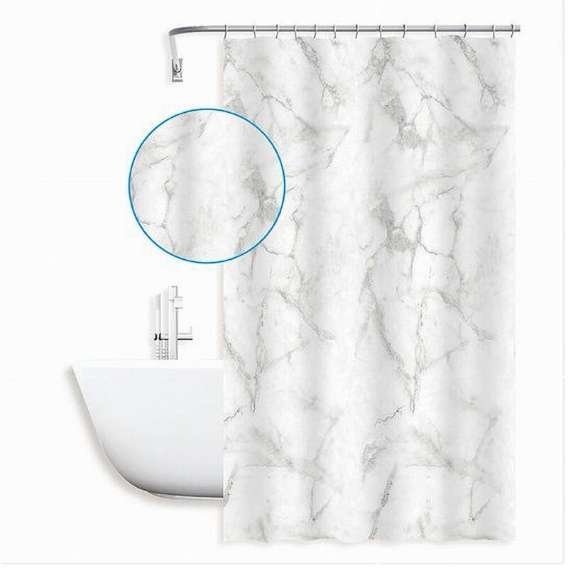 foto del prodotto trade shop traesio cleafe tenda doccia vasca bagno impermeabile marmo bianco 180x200cm con 12 anelli 87593 