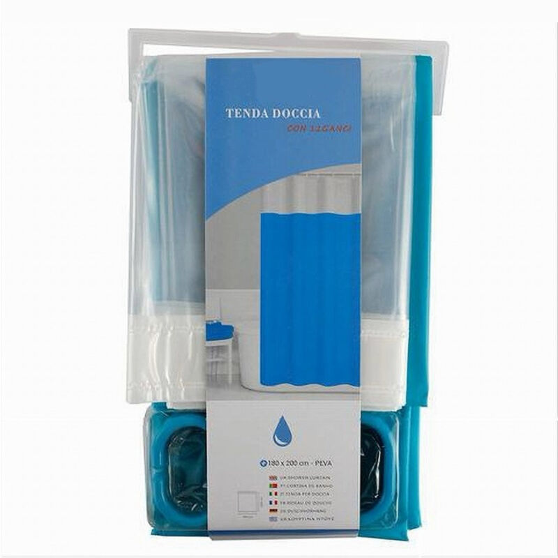 foto del prodotto trade shop traesio cleafe tenda doccia vasca bagno peva con 12 ganci 180 x 200cm trasparente celeste 69494 