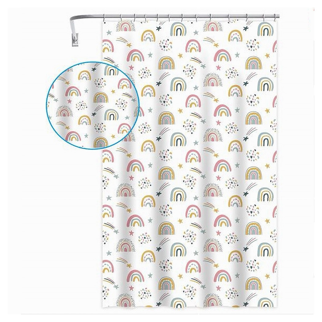 foto del prodotto trade shop traesio cleafe tenda doccia vasca da bagno con 12 ganci arcobaleno fantasy 180x200cm peva 87563 