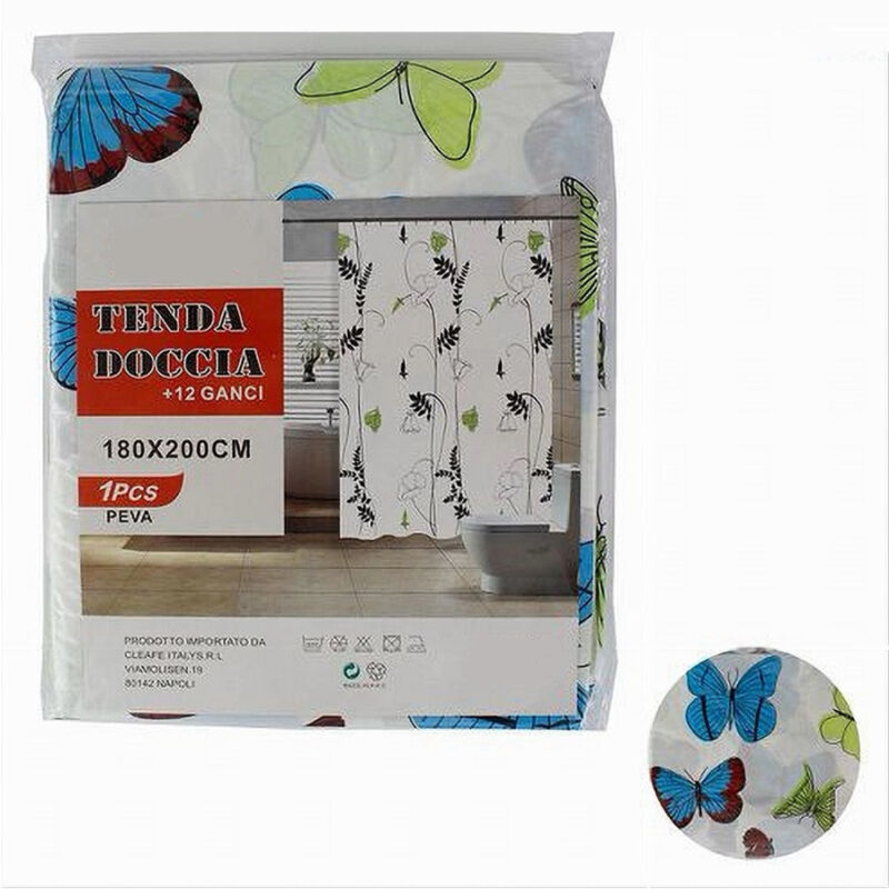 foto del prodotto trade shop traesio cleafe tenda doccia vasca da bagno peva 12 ganci decorata con farfalle 180x200cm 52146 