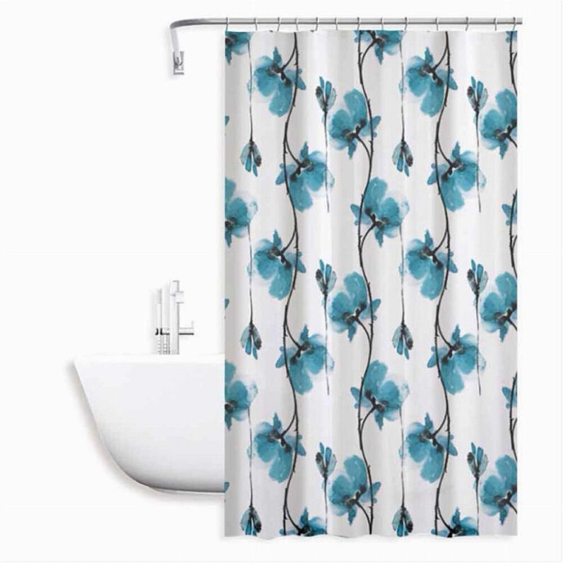 foto del prodotto trade shop traesio cleafe tenda doccia vasca impermeabile 12 ganci decorazione fiori blu 240 x 200cm 79225 