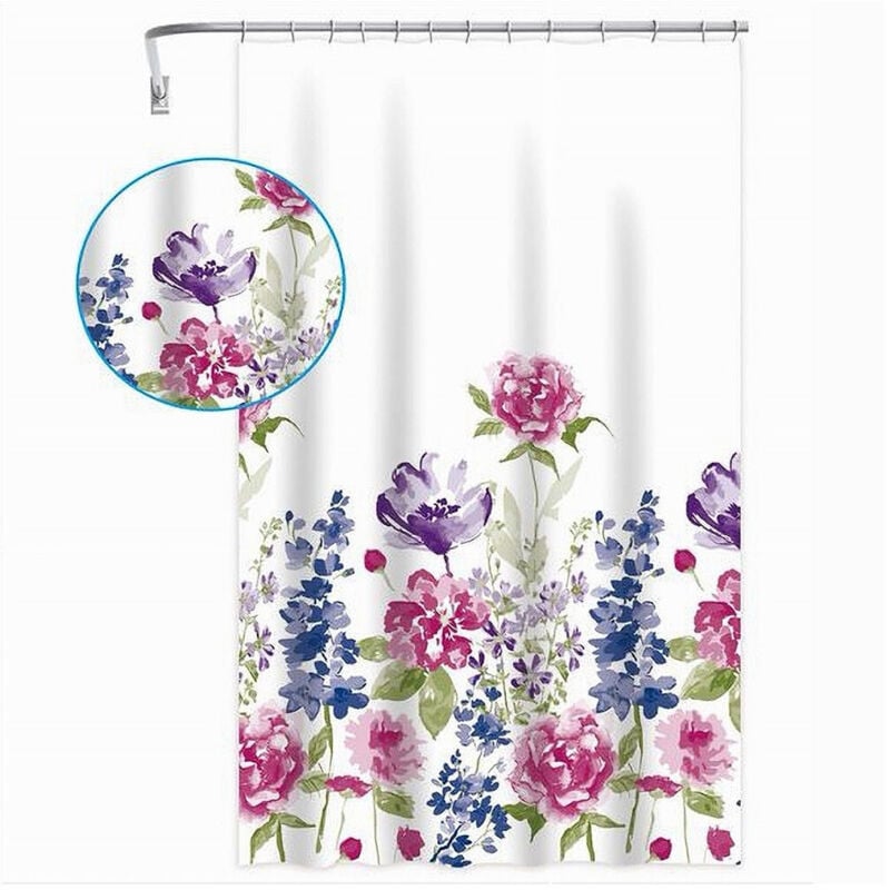 foto del prodotto trade shop traesio - cleafe - tenda per doccia bagno stampa garden fiori floreale 180x200cm con 12 ganci 87569 -