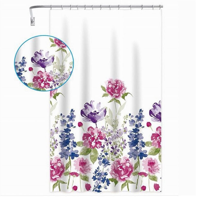 foto del prodotto trade shop traesio - cleafe - tenda per doccia bagno stampa garden fiori floreale 240x200cm con 12 ganci 87570 -