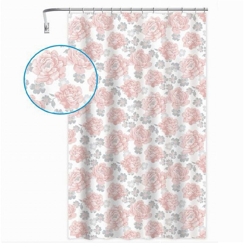 foto del prodotto trade shop traesio cleafe tenda per doccia vasca da bagno 12 ganci stampa fiori rosa grigi 180x200cm 87575 