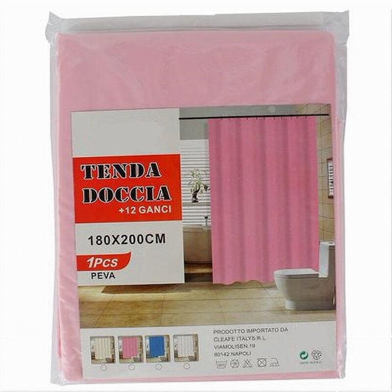 foto del prodotto trade shop traesio cleafe tenda per doccia vasca da bagno impermeabile peva 12 ganci rosa 180x200cm 52145 
