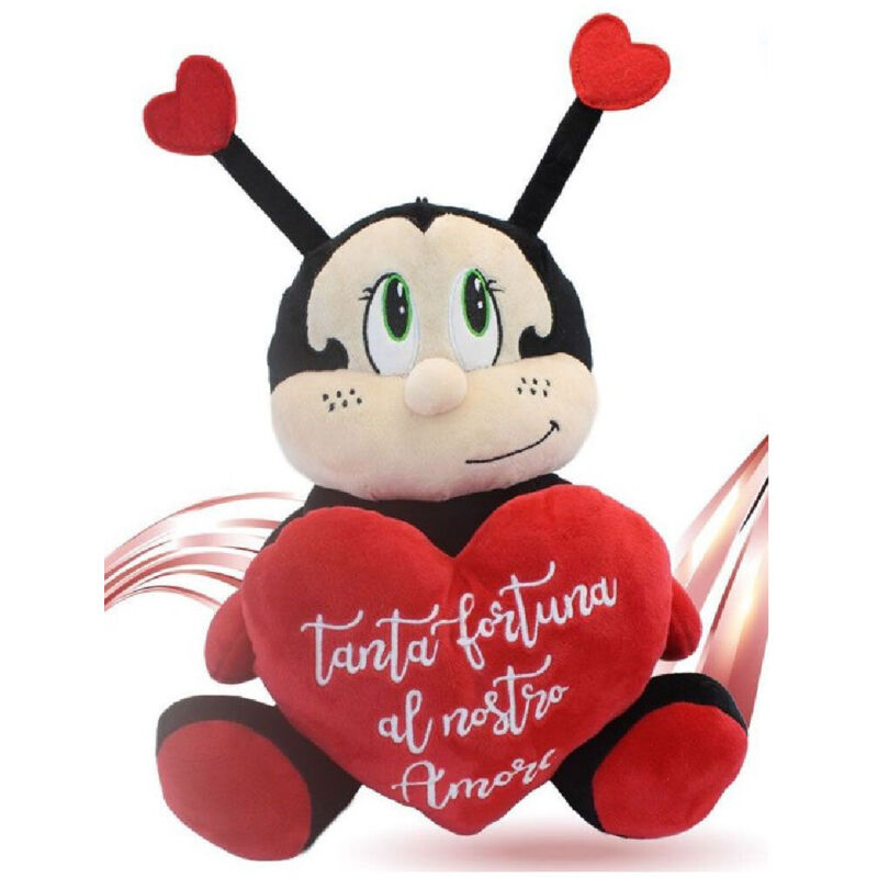 foto del prodotto trade shop traesio coccinella in peluche con cuore 30 cm porta fortuna regalo san valentino 95370 