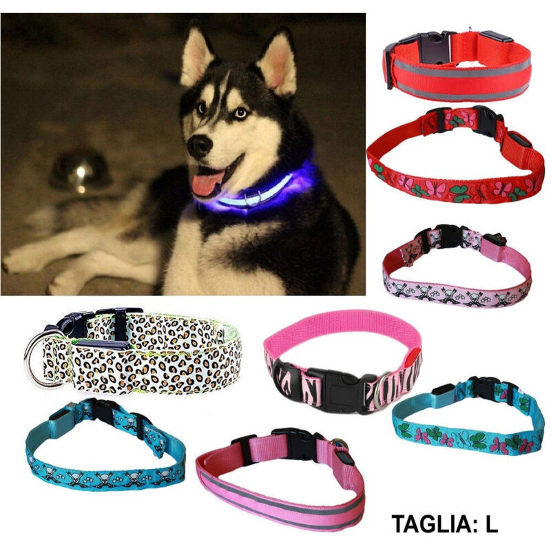 foto del prodotto trade shop traesio collare per cane cani a led luminoso sicurezza led notturno clip fantasia tg.l 