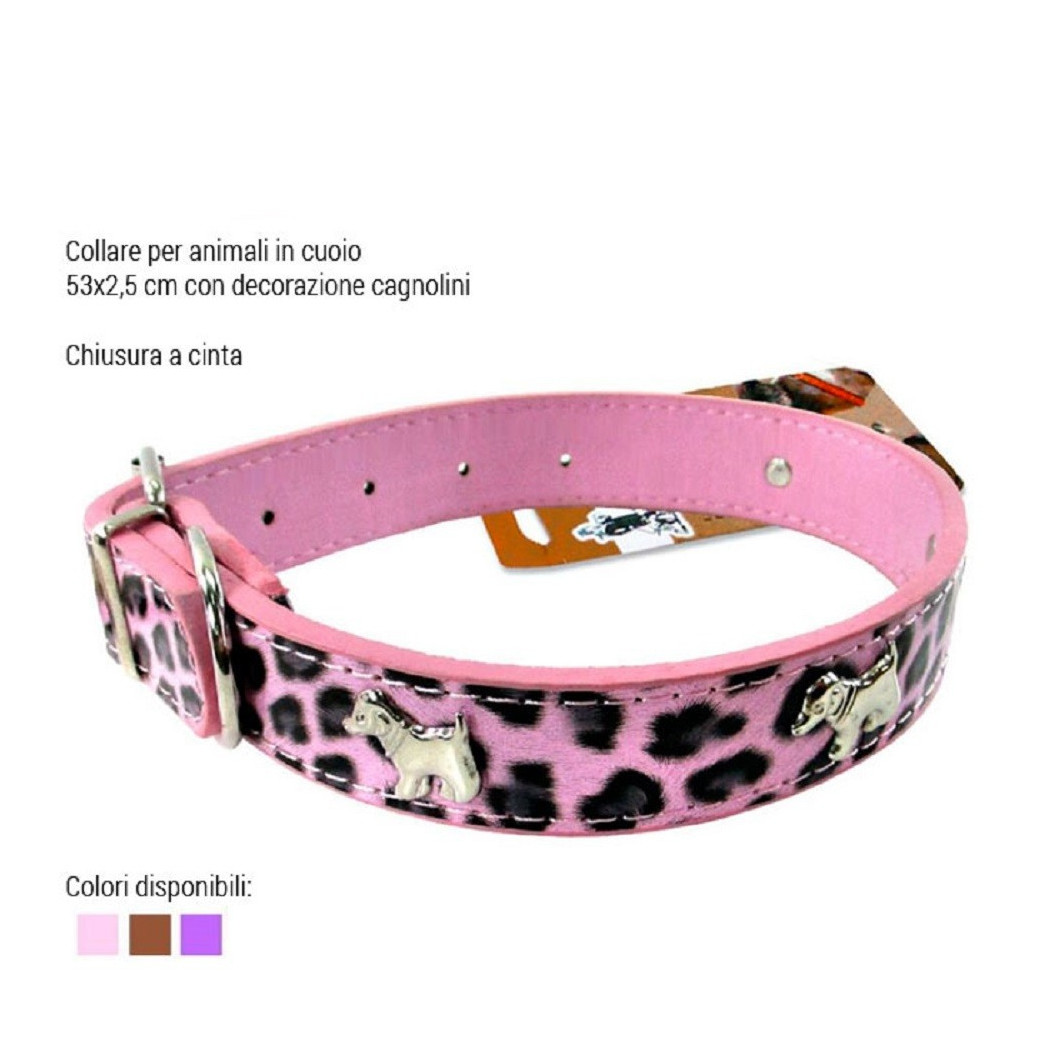 foto del prodotto trade shop traesio collare per cani cuccioli cane animali in cuoio 53 cm vari colori con cagnolini 