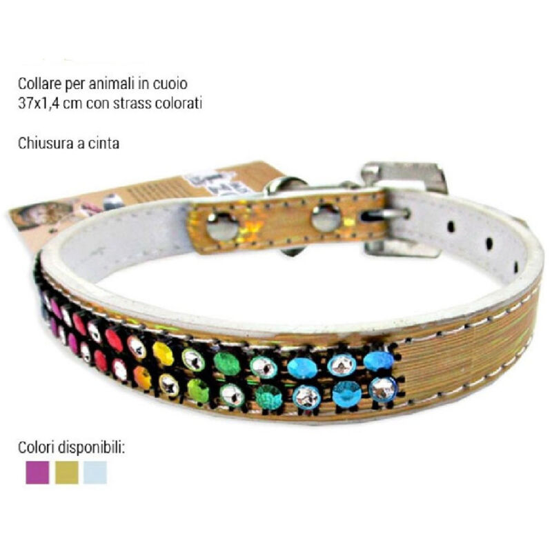 foto del prodotto trade shop traesio collare per cani cuccioli gatti animali in cuoio 37 cm vari colori con strass 