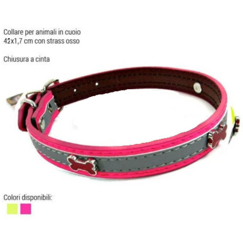 foto del prodotto trade shop traesio collare per cani cuccioli gatti animali in cuoio 42 cm vari colori strass osso 