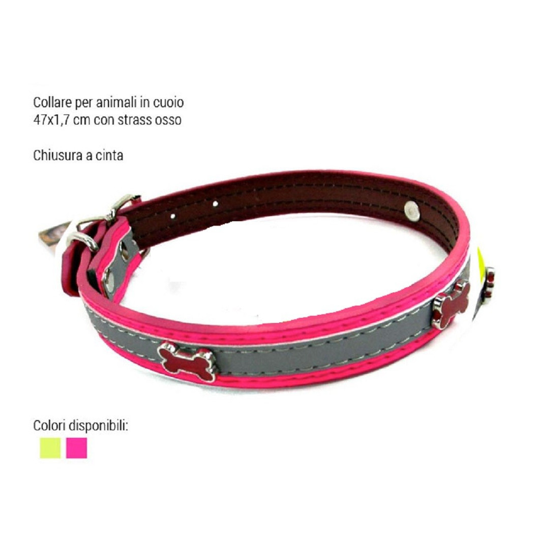 foto del prodotto trade shop traesio collare per cani cuccioli gatti animali in cuoio 47 cm vari colori strass osso 