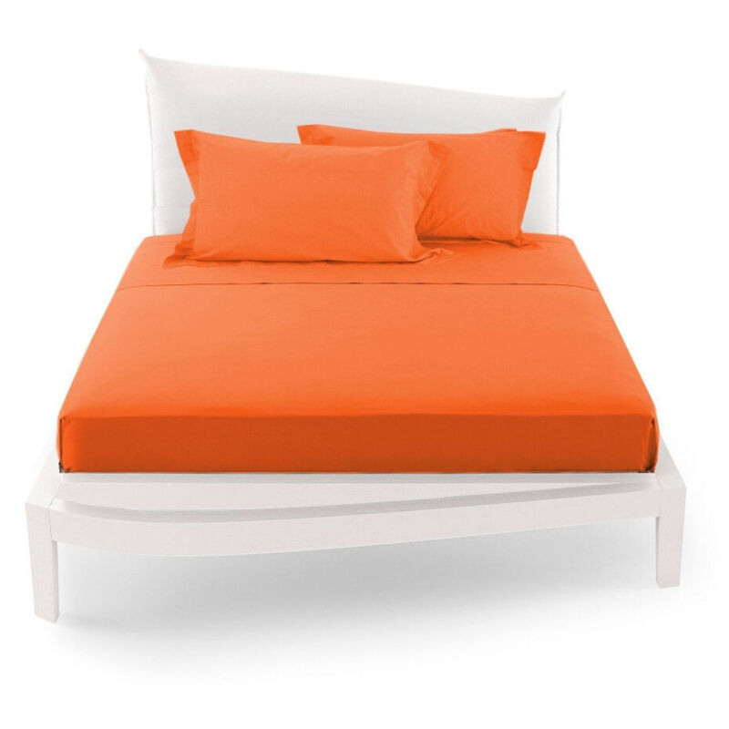 foto del prodotto trade shop traesio completo da letto matrimoniale tinta unita lenzuola coordinato copricuscini arancione