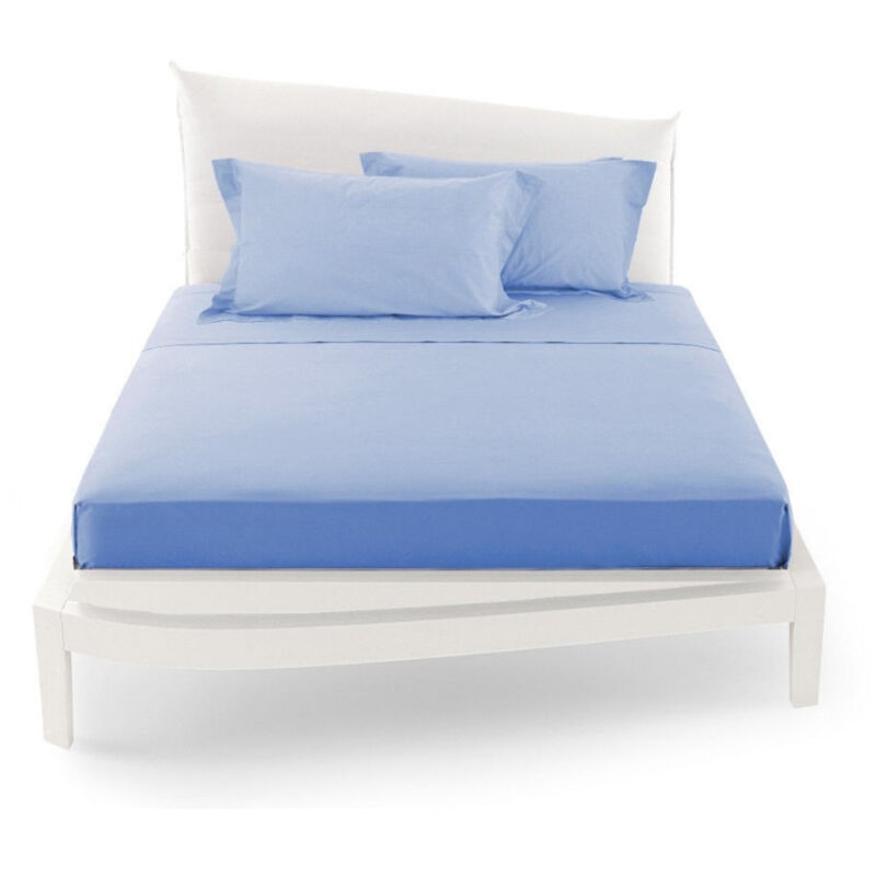 foto del prodotto trade shop traesio completo da letto matrimoniale tinta unita lenzuola coordinato copricuscini azzurro