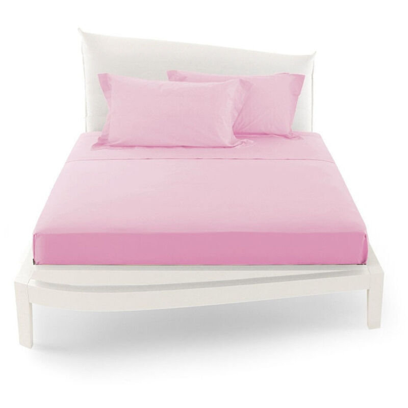 foto del prodotto trade shop traesio completo da letto matrimoniale tinta unita lenzuola coordinato copricuscini rosa