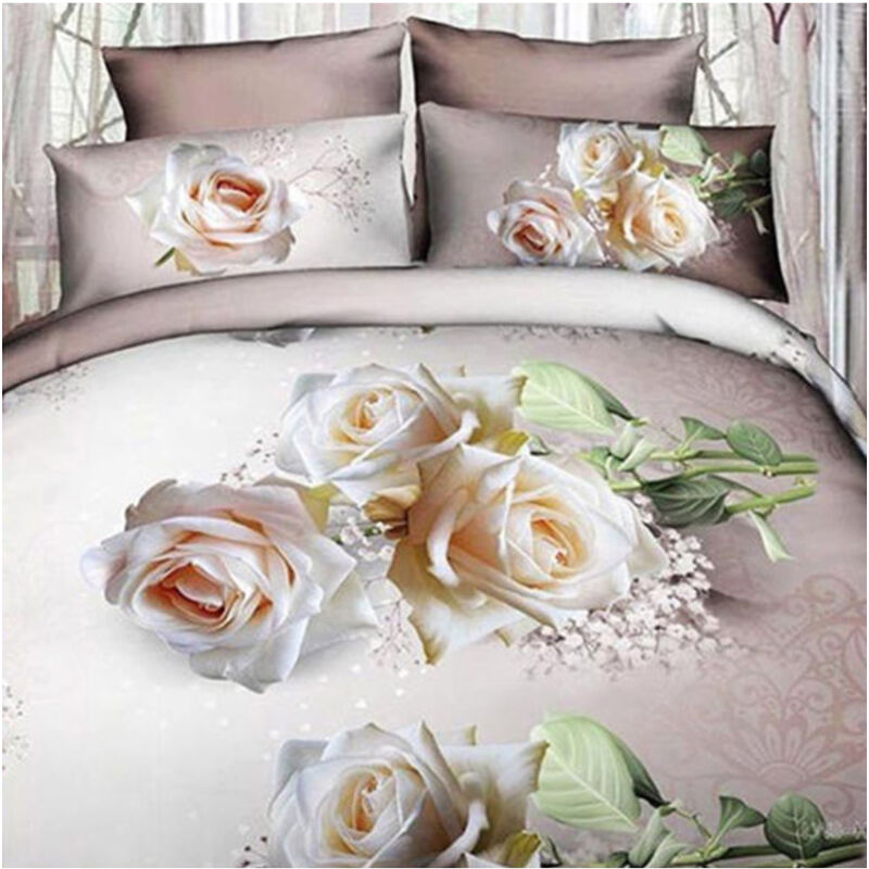 foto del prodotto trade shop traesio completo letto 3d lenzuola matrimoniale sotto sopra copricuscini rose bianche 