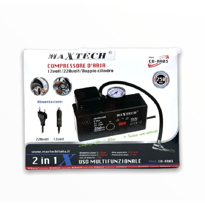 foto del prodotto trade shop traesio compressore ad aria 35lt 12v 220v adattatori inclusi max 17bar co ar03 portatile 