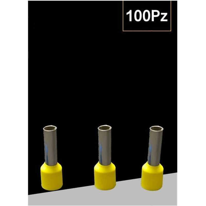 foto del prodotto trade shop traesio confezione 100 pz tubetto capicorda isolato per cavi 10mm terminale 12mm e10 12 giallo