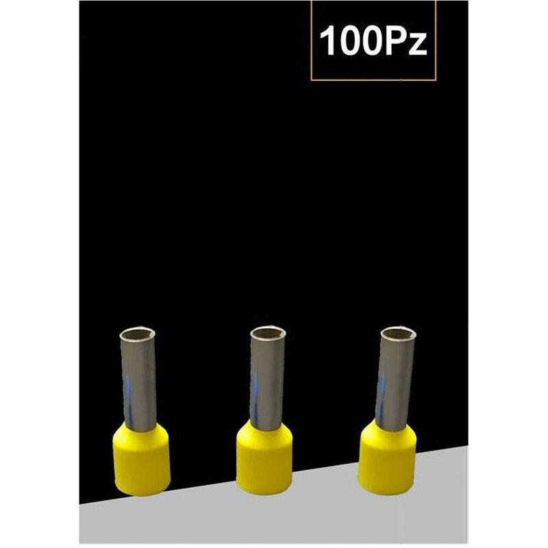 foto del prodotto trade shop traesio confezione 100 pz tubetto capicorda isolato per cavi 16mm terminale 12mm e16 12 giallo