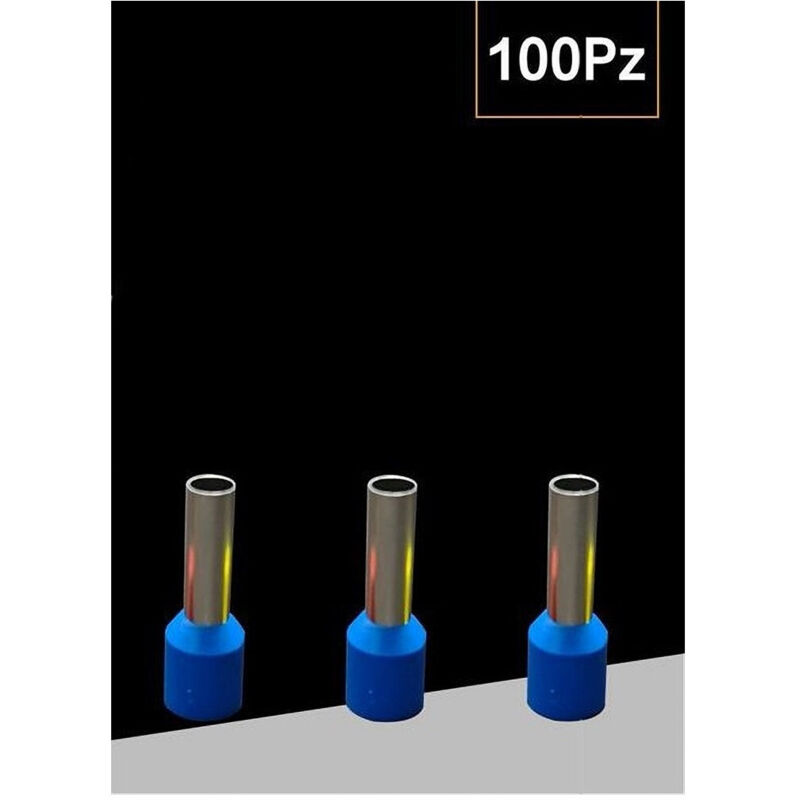 foto del prodotto trade shop traesio confezione 100pz tubetto capicorda isolato per cavi 1.5mm terminale da 8mm e1508 blu
