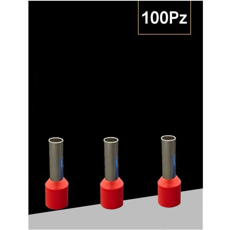 foto del prodotto trade shop traesio confezione 100pz tubetto capicorda isolato per cavi 1.5mm terminale da 8mm e1508 rosso