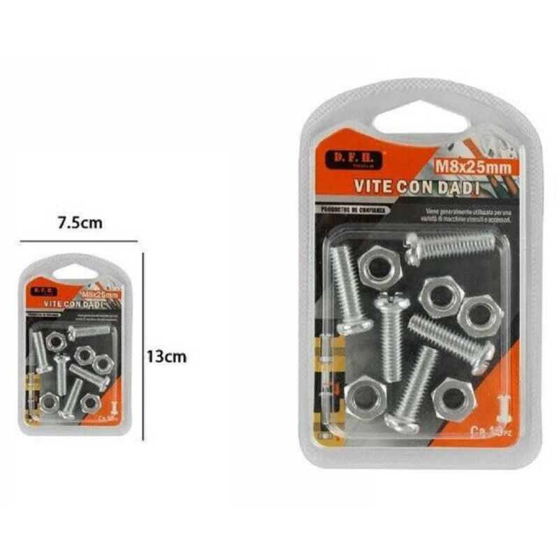 foto del prodotto trade shop traesio confezione 5 viti vite con dadi m8 x 25 mm accessori bricolage minuteria 
