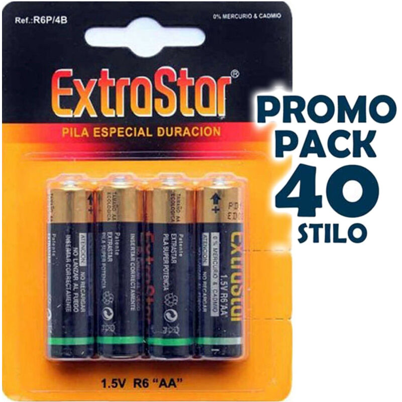 foto del prodotto trade shop traesio confezione batterie pile pila stilo aa r6 1.5v 40 pile 10 confezioni da 4 aa 