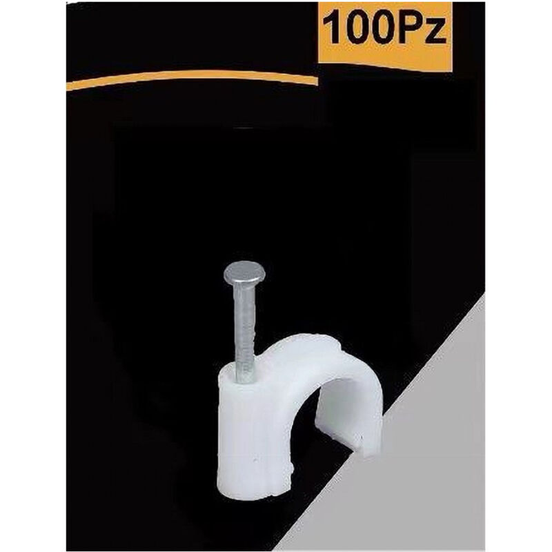 foto del prodotto trade shop traesio confezione da 100pz fermacavo ferma cavi da 7 mm colore bianco con chiodo fm 7 