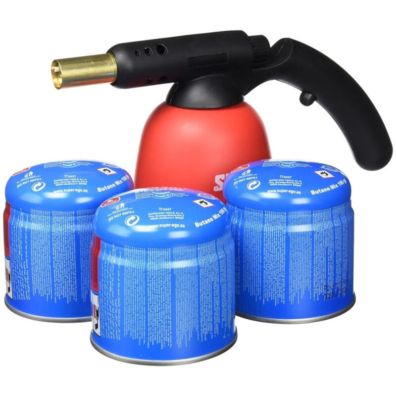 foto del prodotto trade shop traesio - confezione torcia macchina saldatore multiuso pistola con 3 cartucce di gas c200 -