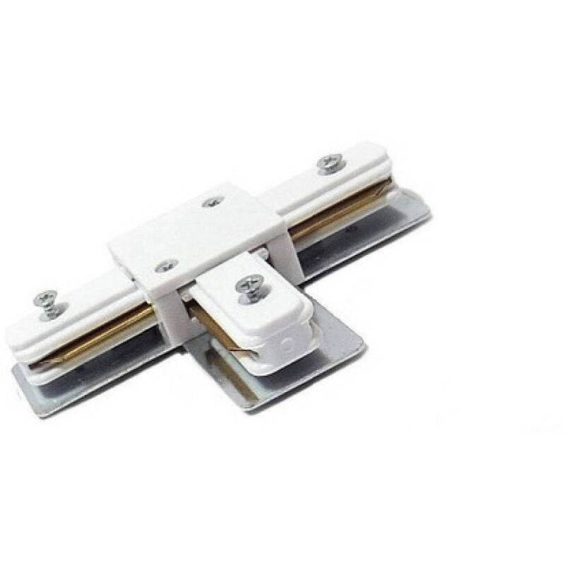 foto del prodotto trade shop traesio connettore giunzione tipo t per binario monofase 2 poli colore bianco pista bt 