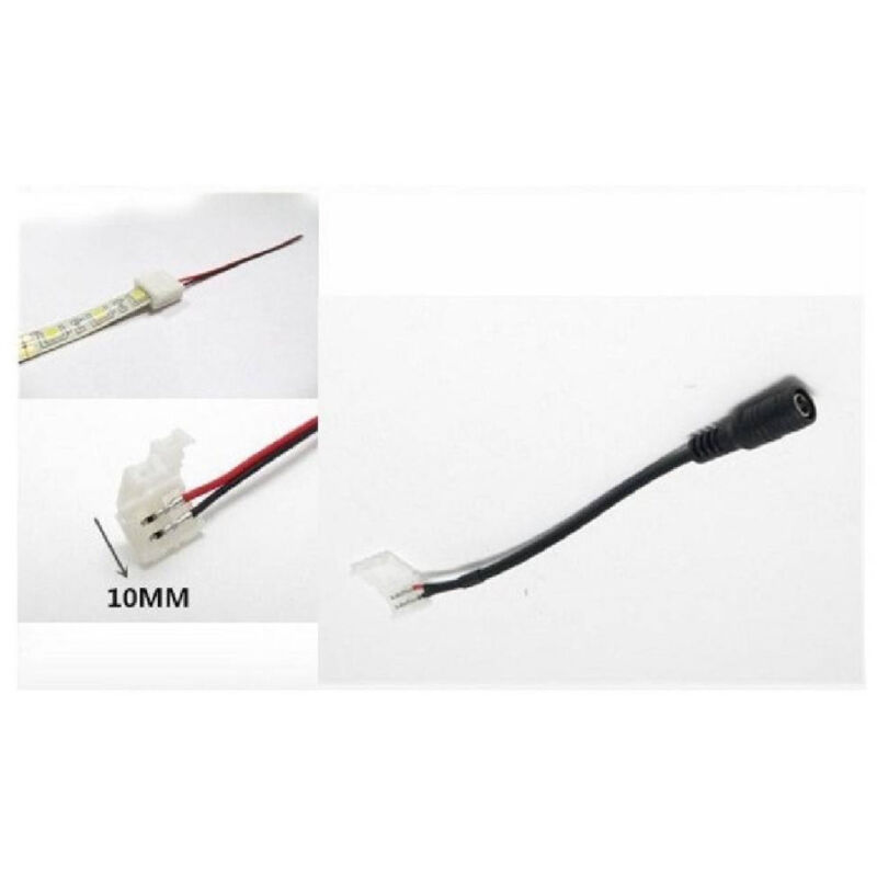foto del prodotto trade shop traesio connettore per strisce led 10mm clip 2 pin jack per strip led monocolore 10mm dc 